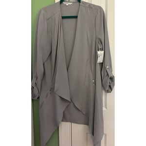 Cleo‎ Drape Front Open Cardigan Jacket Blazer Light Gray Size L new/tags